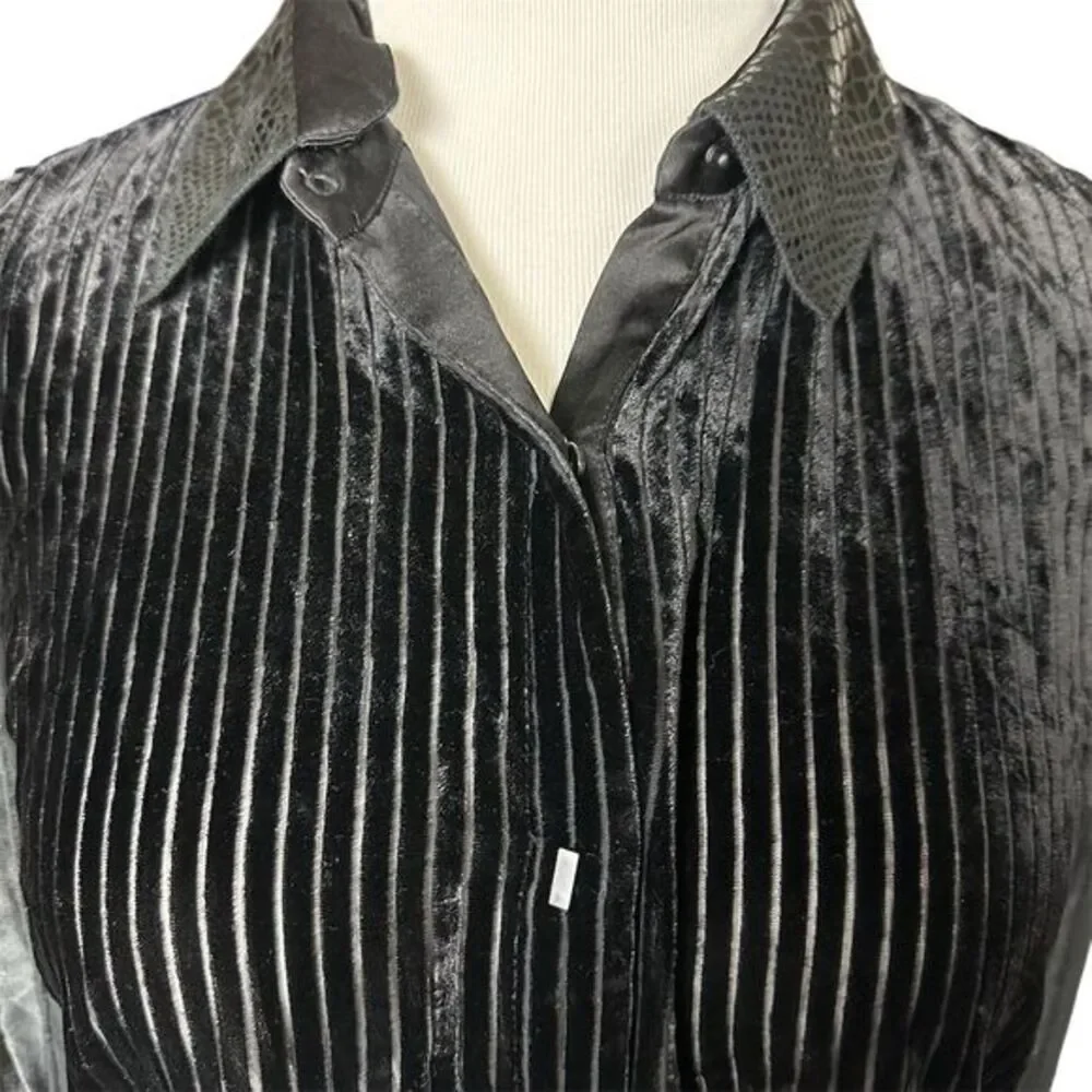 Elie Tahari Women's XS Black Martha Velvet Burnout Button Down Blouse - Picture 3 of 10